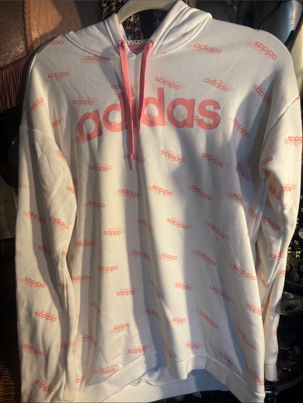 adidas White Hoodie with Pink Logo Print